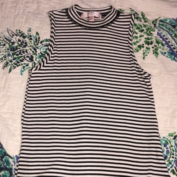Striped Black and White High Neck Shirt - Picture 1 of 3